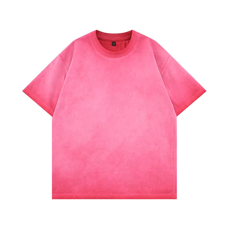 Mens Gradient Washed Loose Crew Neck Tee Streetwear Vintage Distressed Oversized Tshirt Man Casual Fashion Trendy Basic Top 2025