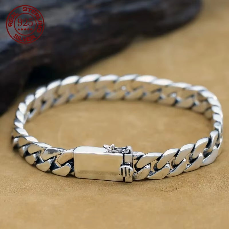 100% S925 Sterling Silver Bracelet 8MM Punk S925 Silver Jewelry Never Fade Carry Certificate Men Women Jewelry Gifts