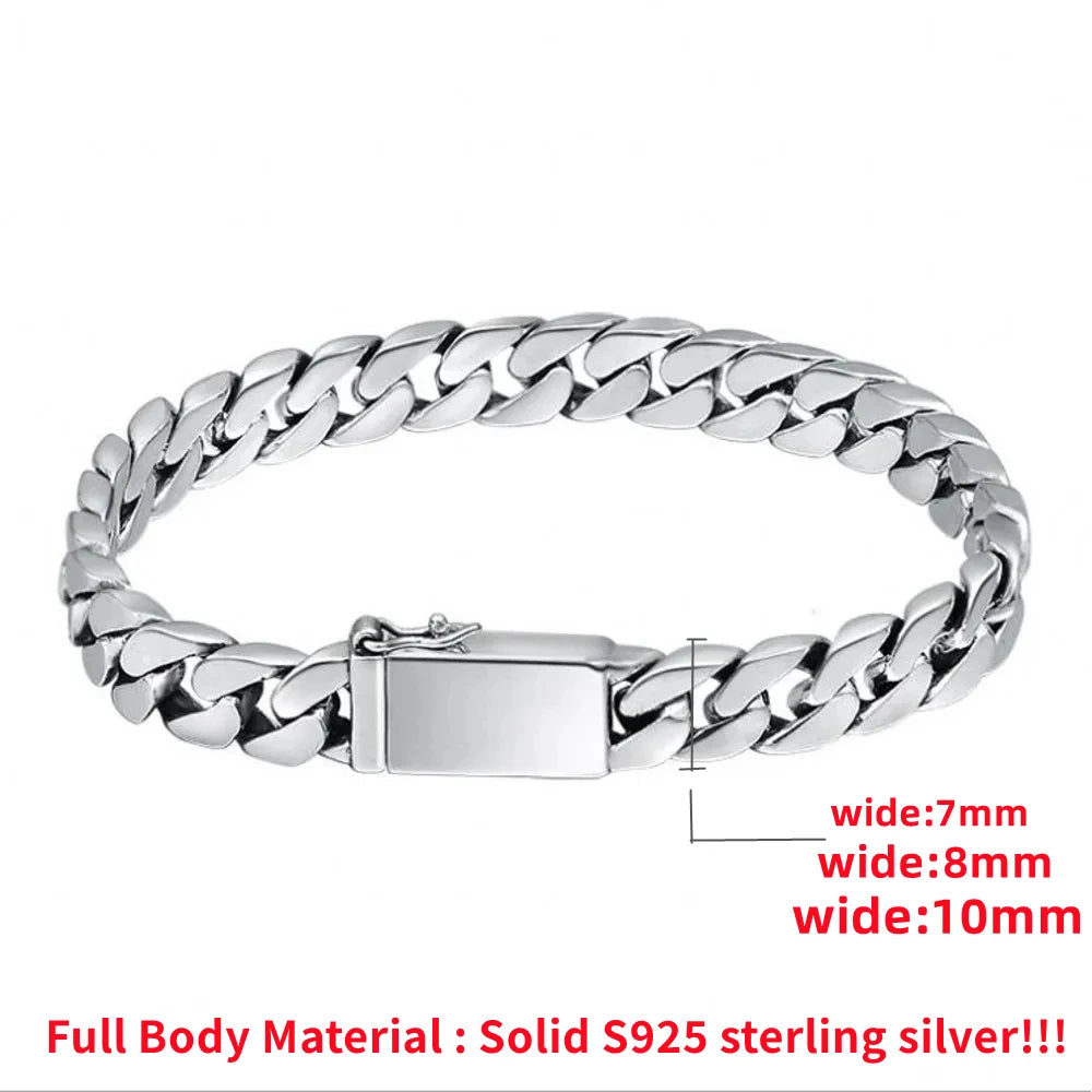 100% S925 Sterling Silver Bracelet 8MM Punk S925 Silver Jewelry Never Fade Carry Certificate Men Women Jewelry Gifts