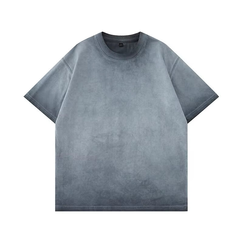 Mens Gradient Washed Loose Crew Neck Tee Streetwear Vintage Distressed Oversized Tshirt Man Casual Fashion Trendy Basic Top 2025
