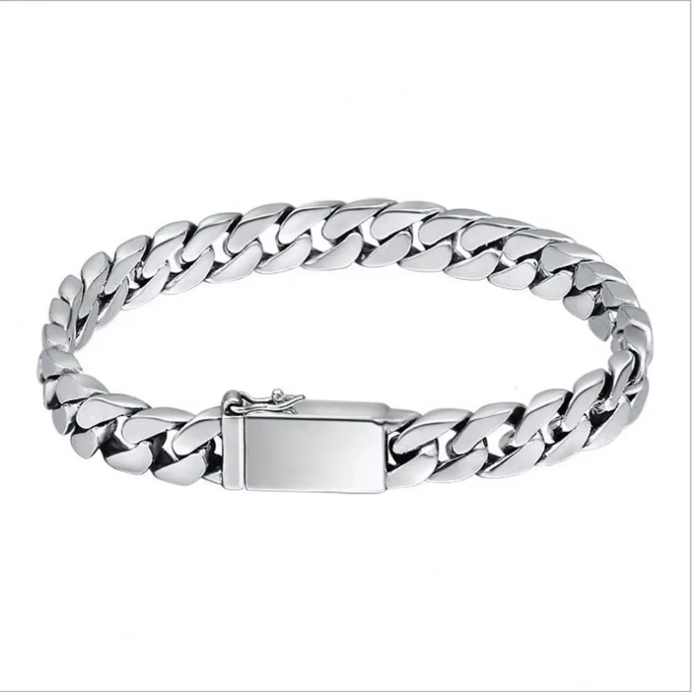 100% S925 Sterling Silver Bracelet 8MM Punk S925 Silver Jewelry Never Fade Carry Certificate Men Women Jewelry Gifts