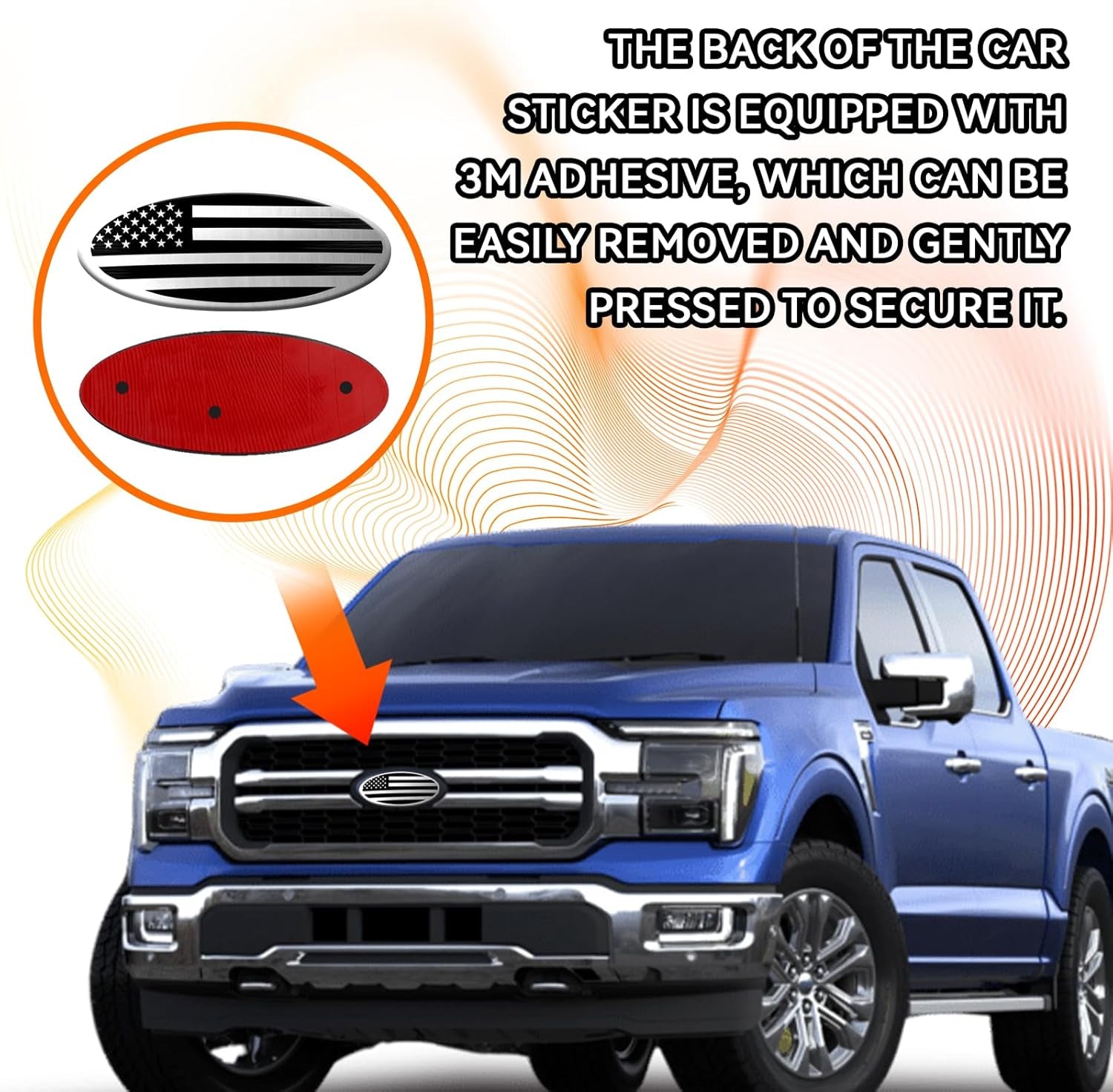 Silver American Flag Tailgate Emblem for Ford F150, F250, F350 - 9 Inch Aluminum Oval Overlay for Front Grill and Rear Tailgate
