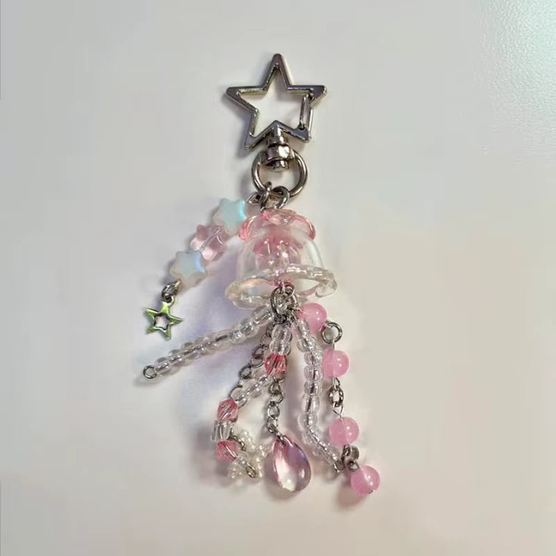 Pink Blue Matching Pastel Iridescent Jellyfish Keychains Beaded Y2K