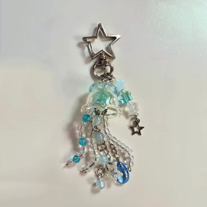 Pink Blue Matching Pastel Iridescent Jellyfish Keychains Beaded Y2K