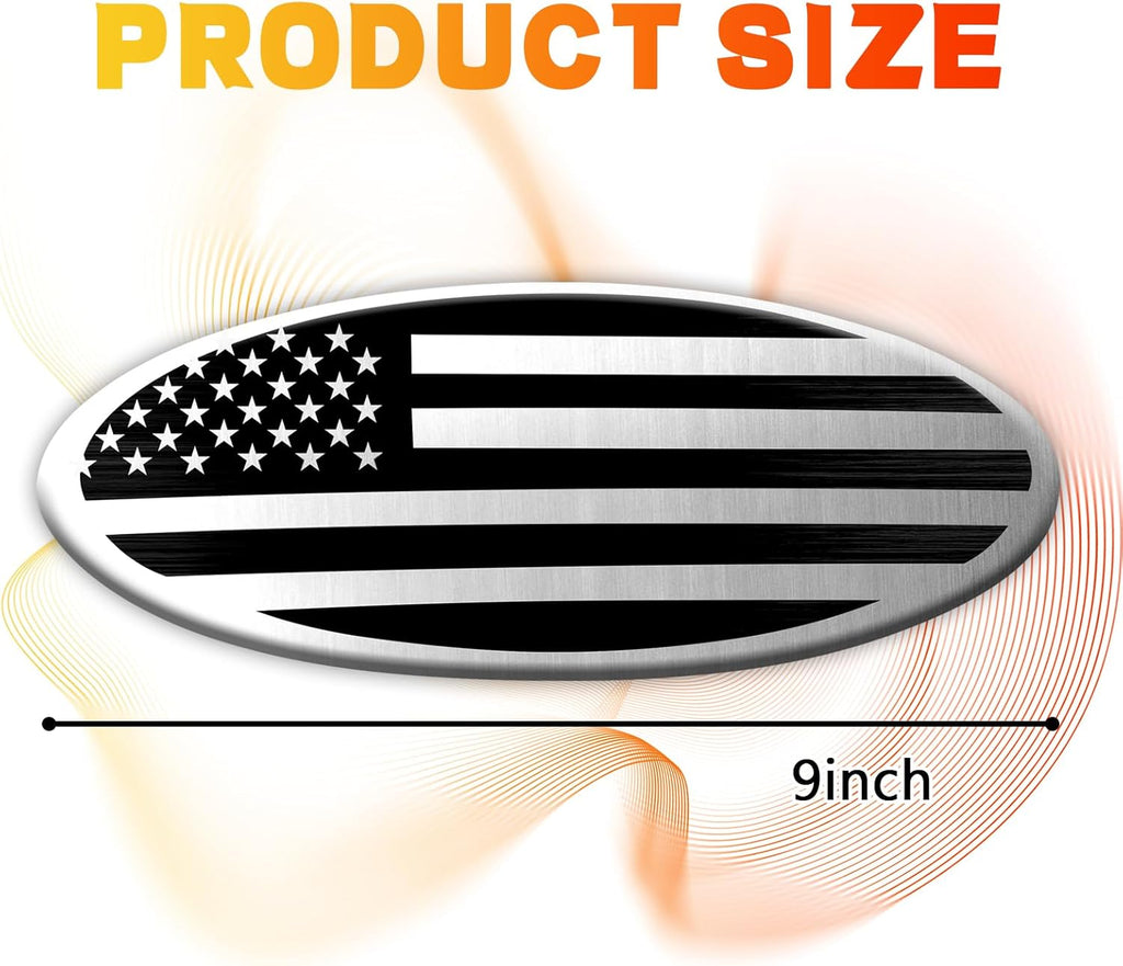 Silver American Flag Tailgate Emblem for Ford F150, F250, F350 - 9 Inch Aluminum Oval Overlay for Front Grill and Rear Tailgate