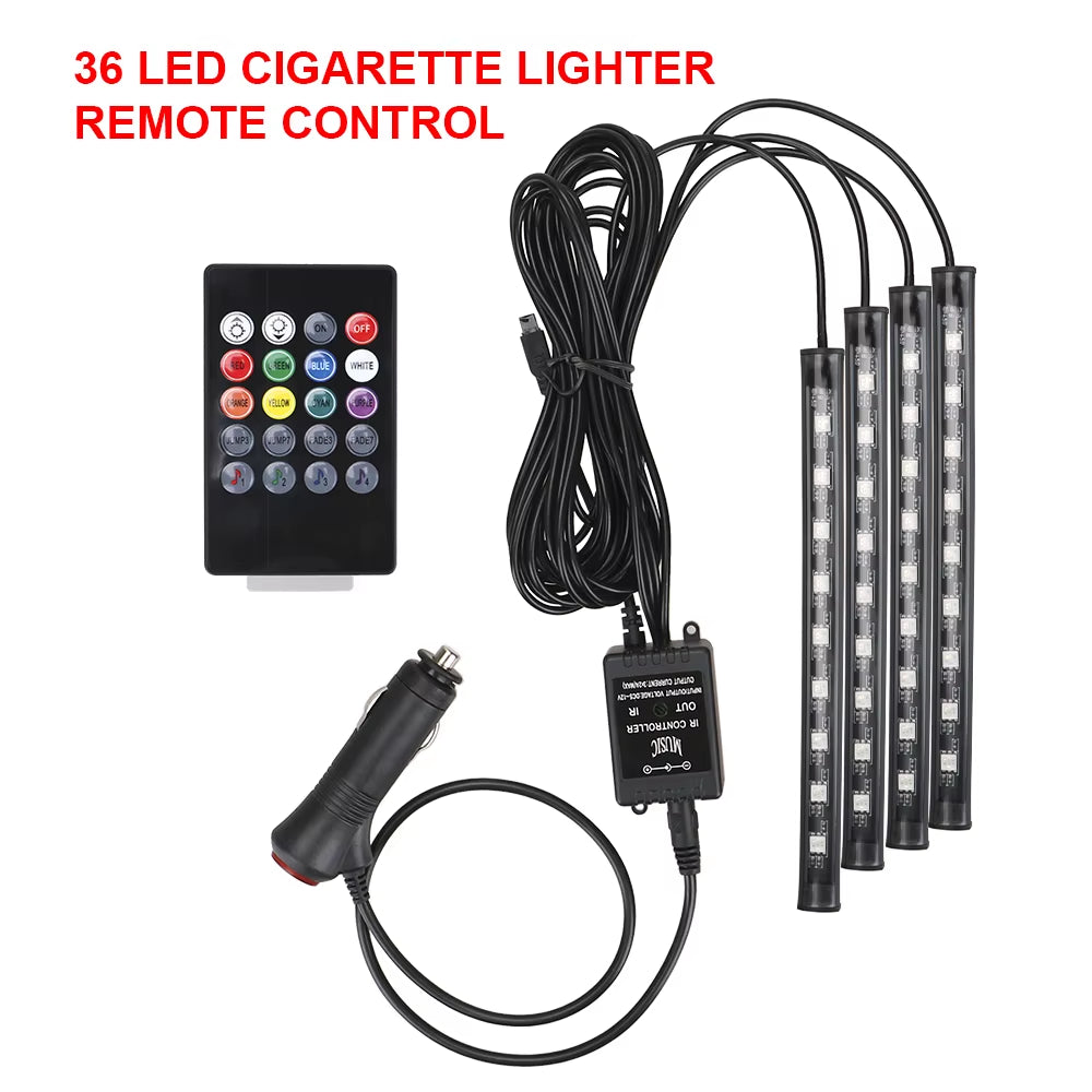 LED Car Foot Light Remote/Voice Control Ambient Lamp Auto Decoration 24/36/48/72 LED Atmosphere Lamp