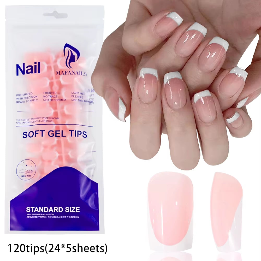 120Pcs Medium Long Square Acrylic French Fake Nails Full Cover Wearable French Press on Nails for Women Mixed Size False Nails
