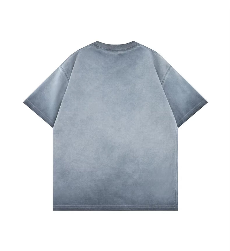 Mens Gradient Washed Loose Crew Neck Tee Streetwear Vintage Distressed Oversized Tshirt Man Casual Fashion Trendy Basic Top 2025