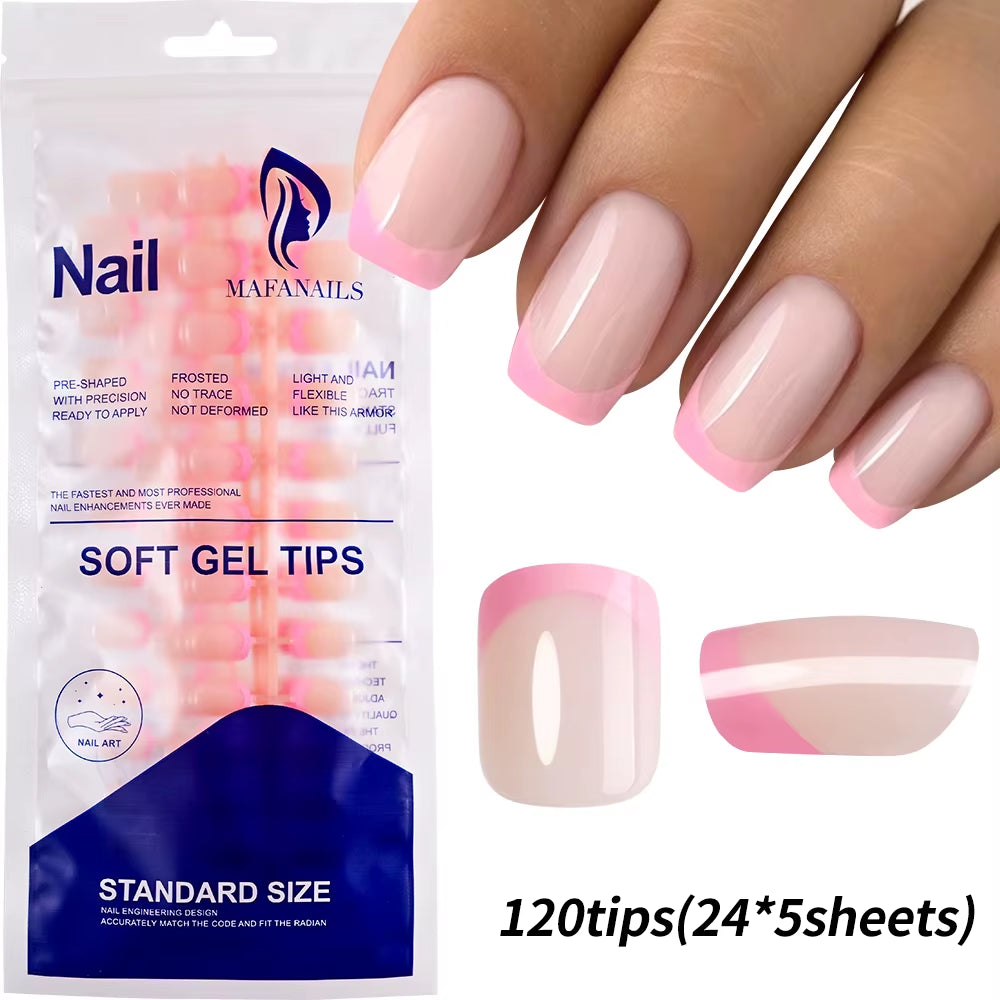 120Pcs Medium Long Square Acrylic French Fake Nails Full Cover Wearable French Press on Nails for Women Mixed Size False Nails