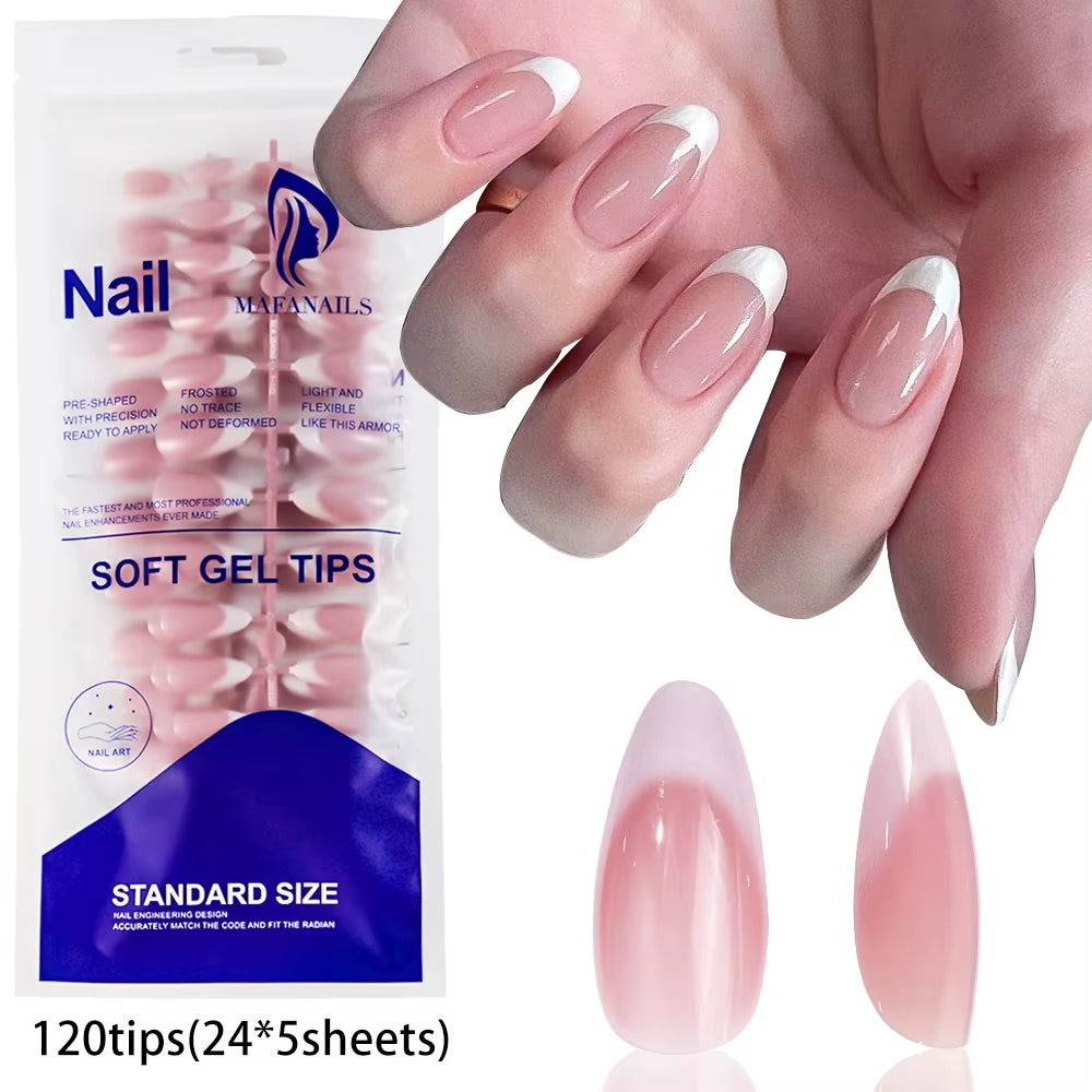 120Pcs Medium Long Square Acrylic French Fake Nails Full Cover Wearable French Press on Nails for Women Mixed Size False Nails