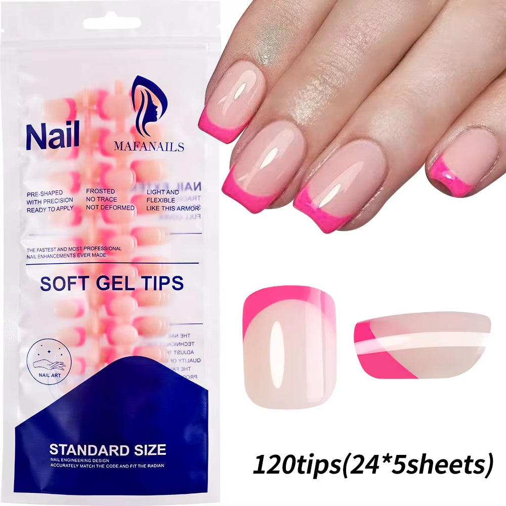120Pcs Medium Long Square Acrylic French Fake Nails Full Cover Wearable French Press on Nails for Women Mixed Size False Nails