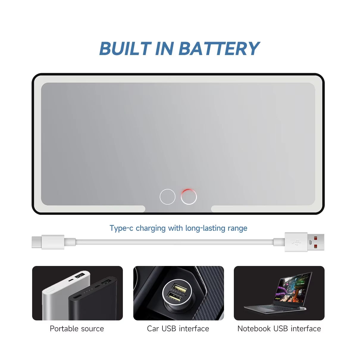 Dual Colors Car Sun Visor Makeup Mirror with LED Rechargeable 3 Modes Touch Screen Adjustable Brightness Auto Vanity HD Mirror