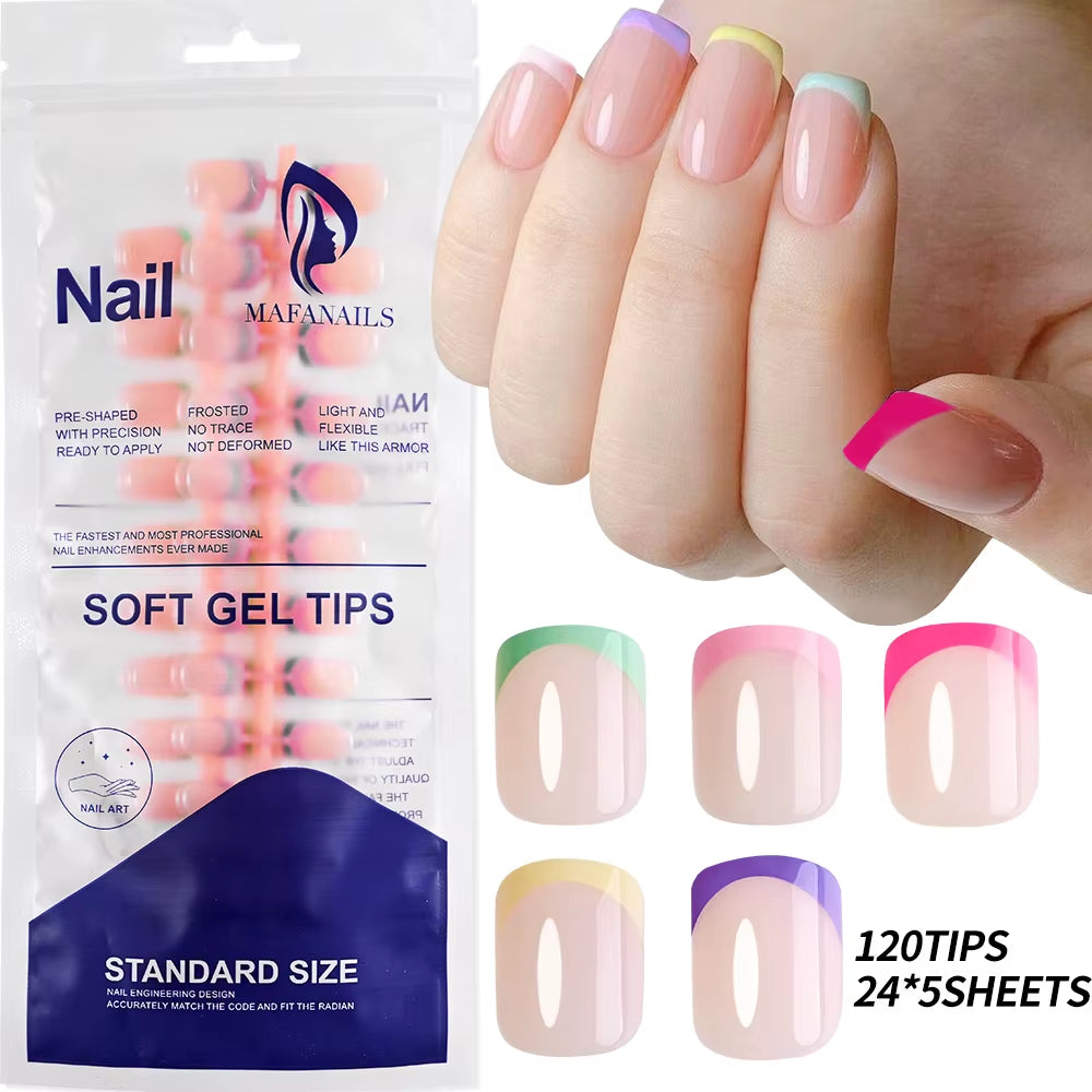120Pcs Medium Long Square Acrylic French Fake Nails Full Cover Wearable French Press on Nails for Women Mixed Size False Nails