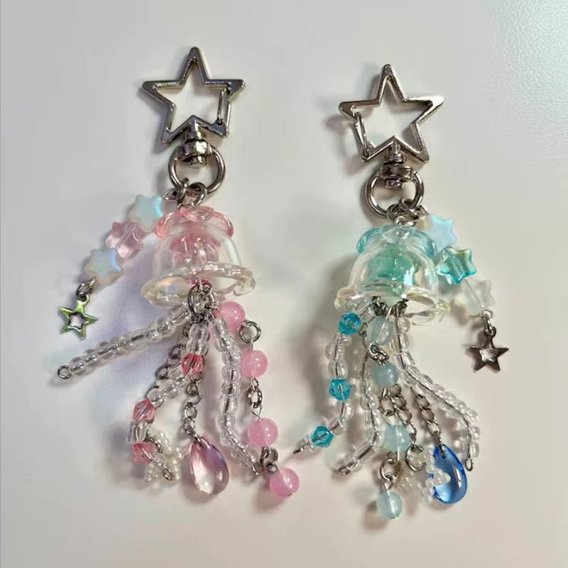Pink Blue Matching Pastel Iridescent Jellyfish Keychains Beaded Y2K