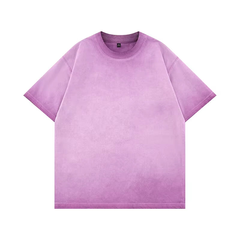 Mens Gradient Washed Loose Crew Neck Tee Streetwear Vintage Distressed Oversized Tshirt Man Casual Fashion Trendy Basic Top 2025