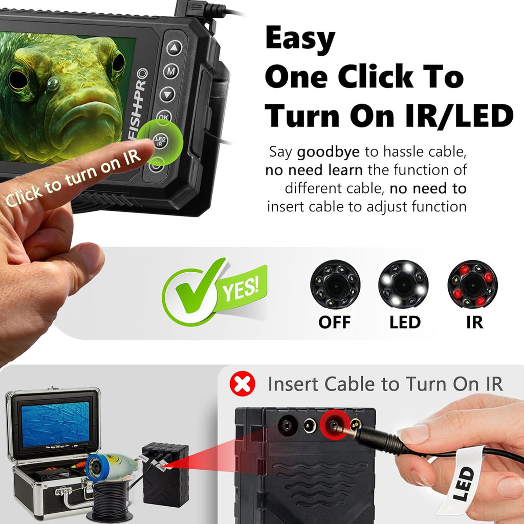 [® 2026 Upgrade] 4.5'' True HD 1080P Underwater Fishing Camera (Plug & Play) - Ice Fishing Camera Underwater W/ 5,000Mah, USB-C, IR+LED, Fish Finder for Ice/Lake/Kayak, 20M/66Ft