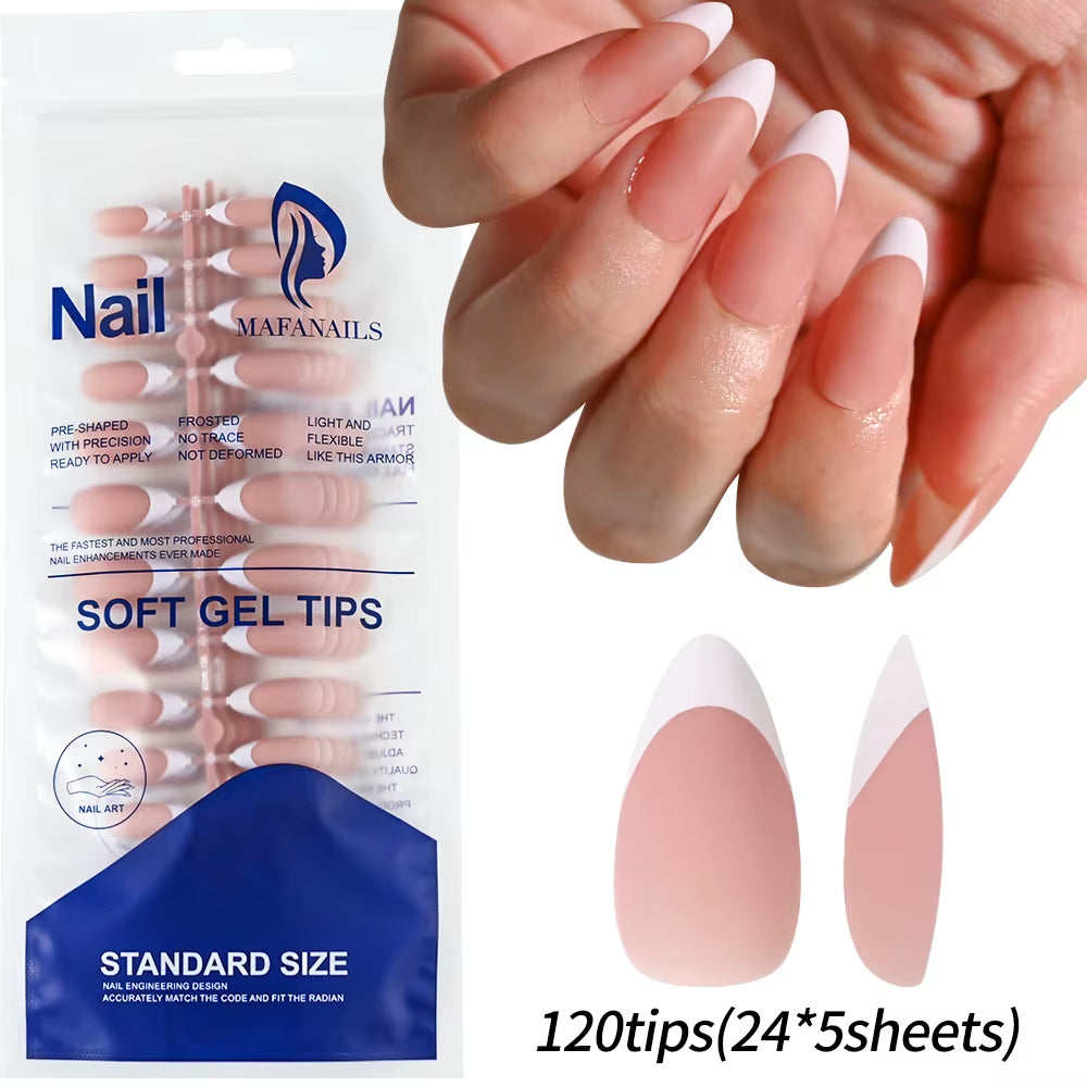 120Pcs Medium Long Square Acrylic French Fake Nails Full Cover Wearable French Press on Nails for Women Mixed Size False Nails