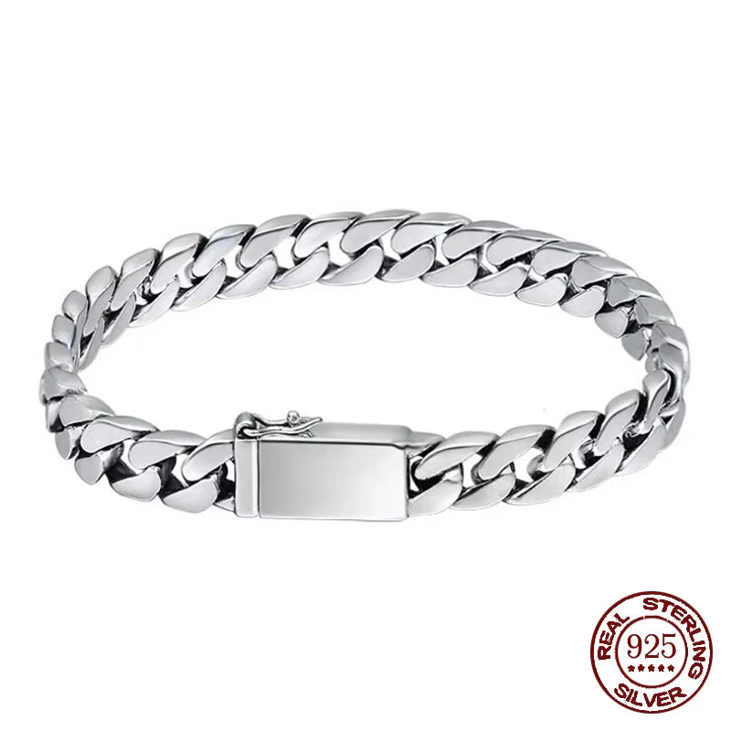 100% S925 Sterling Silver Bracelet 8MM Punk S925 Silver Jewelry Never Fade Carry Certificate Men Women Jewelry Gifts