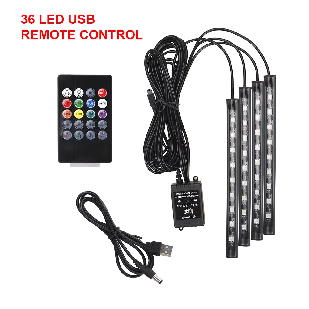 LED Car Foot Light Remote/Voice Control Ambient Lamp Auto Decoration 24/36/48/72 LED Atmosphere Lamp