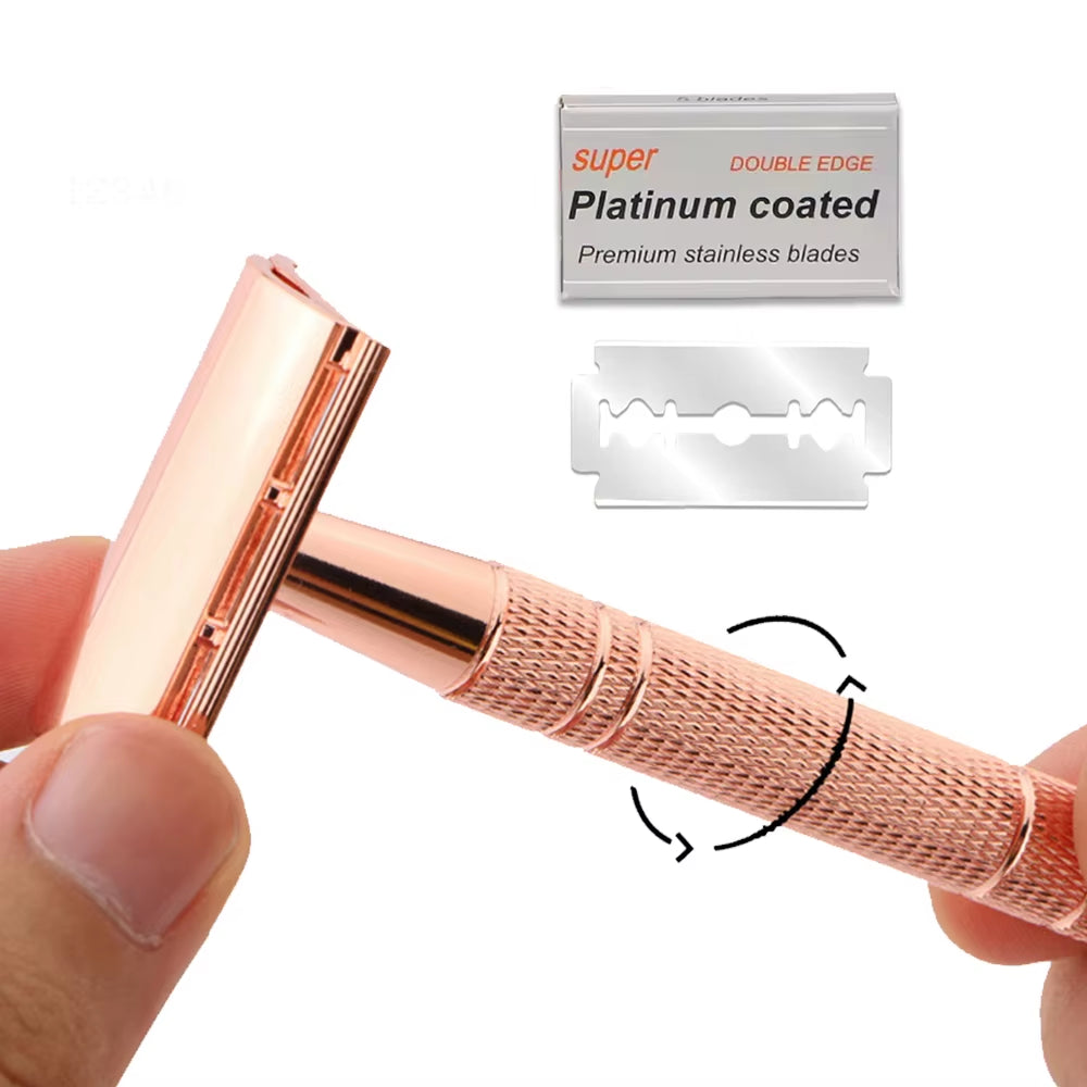 06TS Double Edge Safety Razor Popular Manual Wet Shaving Classical Shaver for Men & Women with 5 Platinum Blade