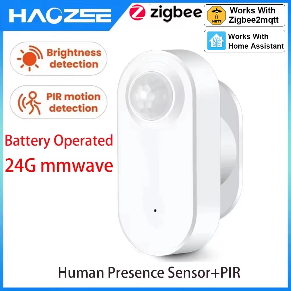 Zigbee Human Presence+ PIR Motion Detection Sensor Luminance Detector Battery Operated Support Zigbee2Mqtt Home Assistant