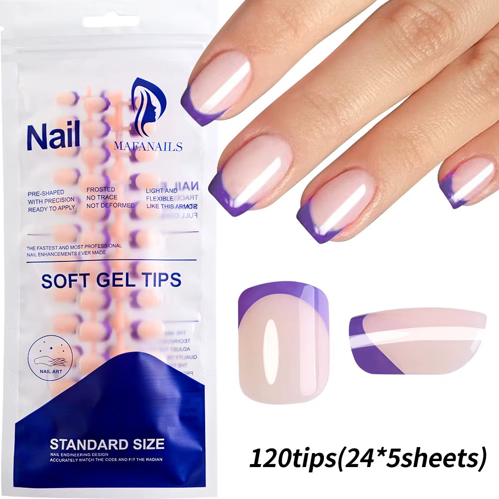 120Pcs Medium Long Square Acrylic French Fake Nails Full Cover Wearable French Press on Nails for Women Mixed Size False Nails