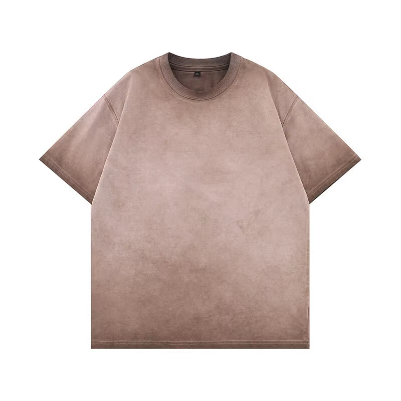 Mens Gradient Washed Loose Crew Neck Tee Streetwear Vintage Distressed Oversized Tshirt Man Casual Fashion Trendy Basic Top 2025