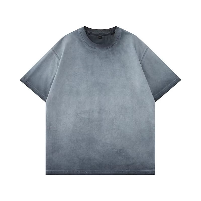 Mens Gradient Washed Loose Crew Neck Tee Streetwear Vintage Distressed Oversized Tshirt Man Casual Fashion Trendy Basic Top 2025
