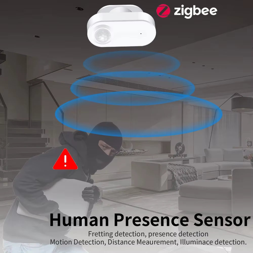 Zigbee Human Presence+ PIR Motion Detection Sensor Luminance Detector Battery Operated Support Zigbee2Mqtt Home Assistant