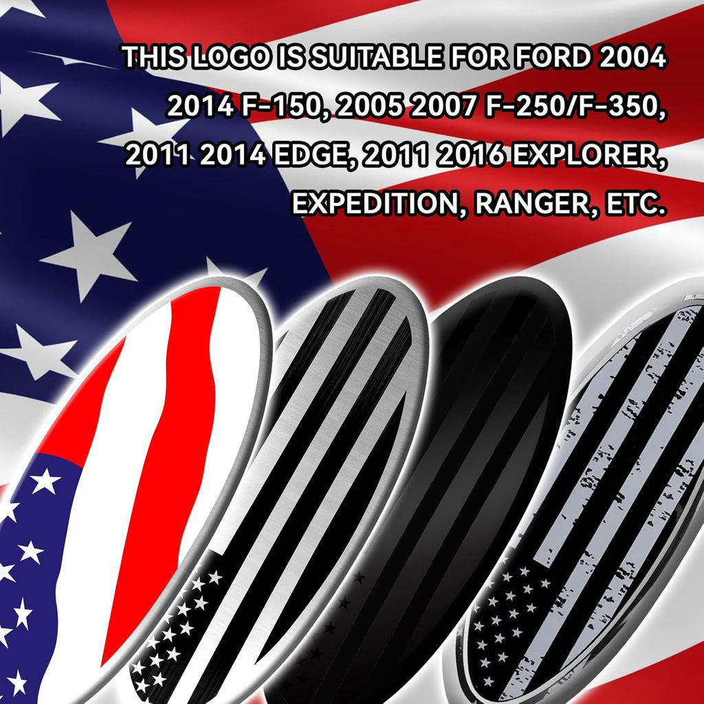 Silver American Flag Tailgate Emblem for Ford F150, F250, F350 - 9 Inch Aluminum Oval Overlay for Front Grill and Rear Tailgate