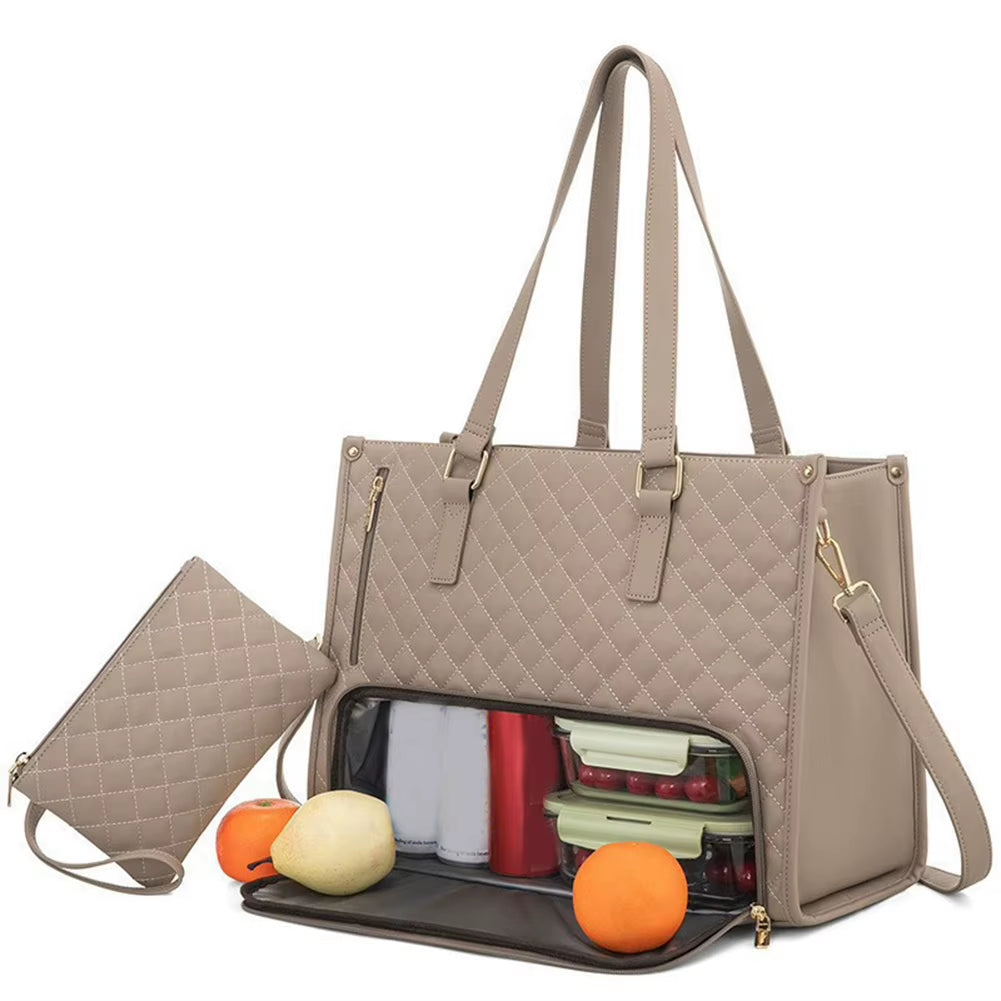 Lunch Bag for Women 15.6 Inch 2-In-1 Lunch Tote Bag Combo Laptop Bag Multipurpose Large Capacity Bag for Outdoor Camping