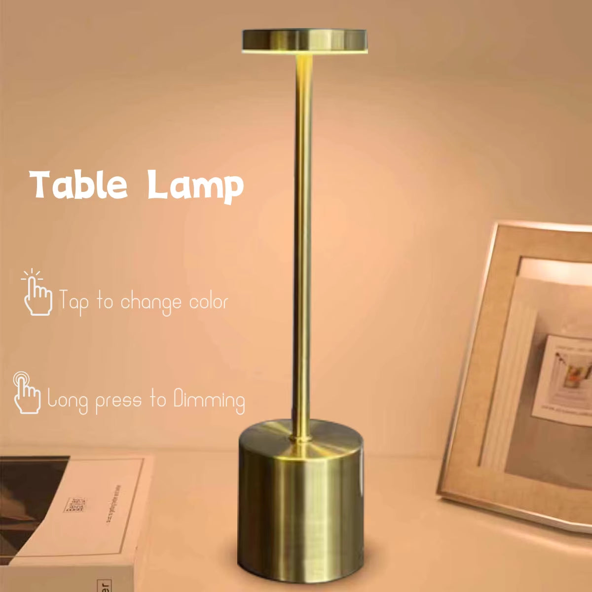 Wireless Reading Lamp Rechargeable Table Lamp Touch Sensor LED Desktop Night Light for Hotel Bar Bedroom Coffee Shop Study Room