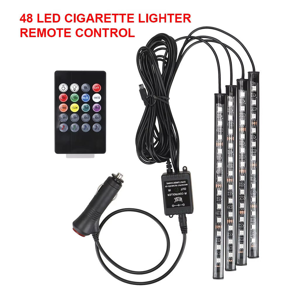 LED Car Foot Light Remote/Voice Control Ambient Lamp Auto Decoration 24/36/48/72 LED Atmosphere Lamp