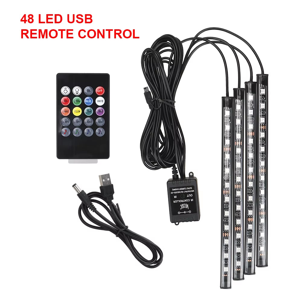 LED Car Foot Light Remote/Voice Control Ambient Lamp Auto Decoration 24/36/48/72 LED Atmosphere Lamp