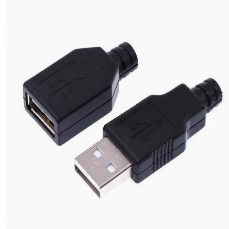 10Pcs Type a Male Female USB 4Pin Socket Connector with Black Plastic Cover