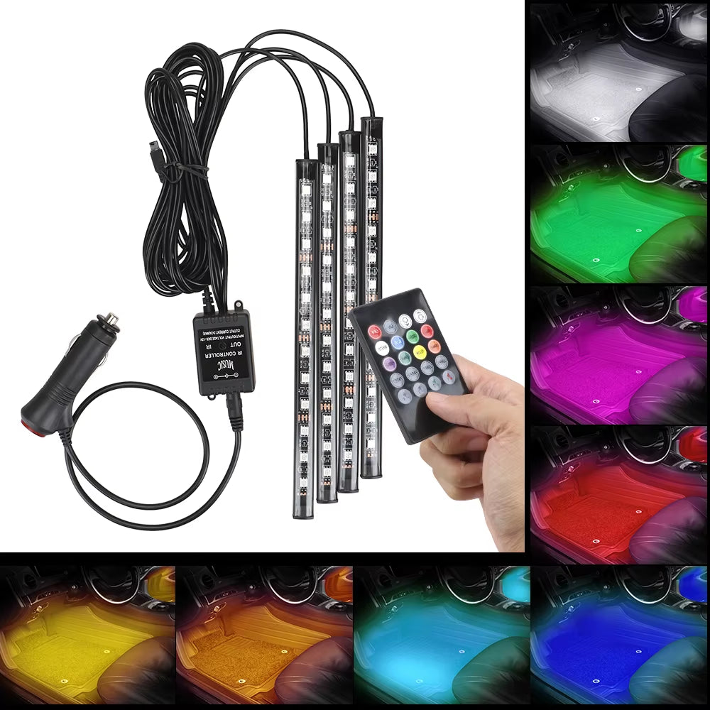 LED Car Foot Light Remote/Voice Control Ambient Lamp Auto Decoration 24/36/48/72 LED Atmosphere Lamp