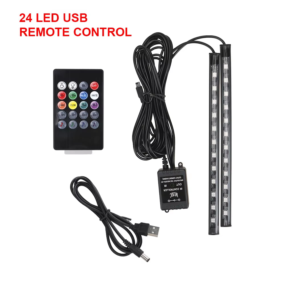 LED Car Foot Light Remote/Voice Control Ambient Lamp Auto Decoration 24/36/48/72 LED Atmosphere Lamp
