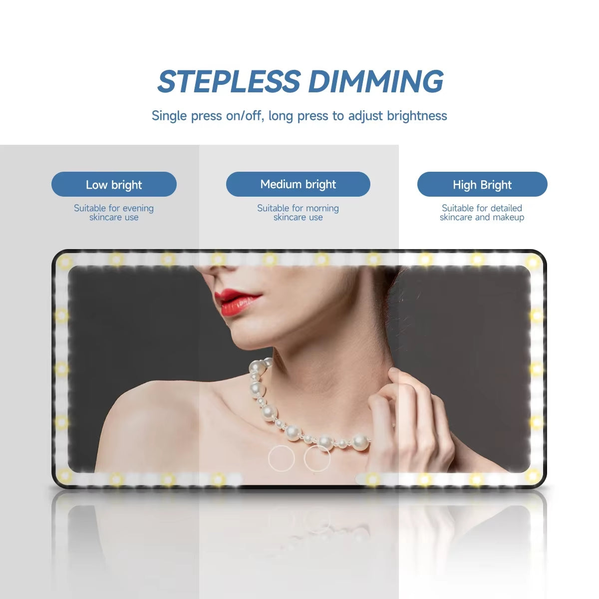 Dual Colors Car Sun Visor Makeup Mirror with LED Rechargeable 3 Modes Touch Screen Adjustable Brightness Auto Vanity HD Mirror