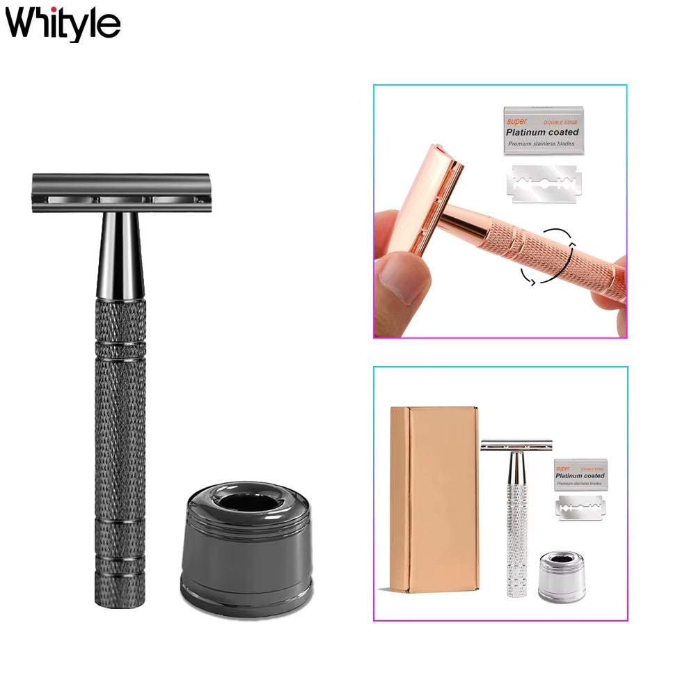 06TS Double Edge Safety Razor Popular Manual Wet Shaving Classical Shaver for Men & Women with 5 Platinum Blade