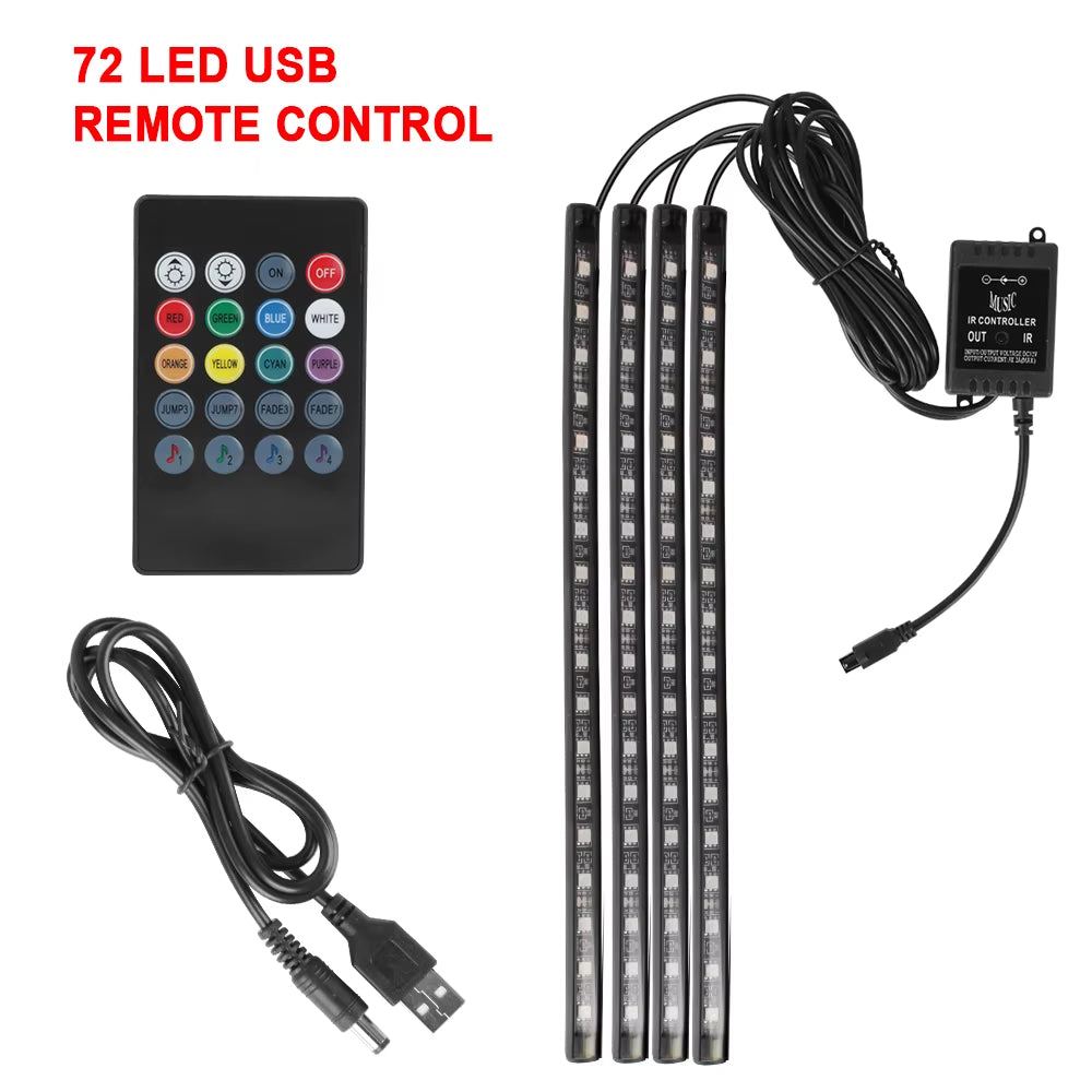 LED Car Foot Light Remote/Voice Control Ambient Lamp Auto Decoration 24/36/48/72 LED Atmosphere Lamp