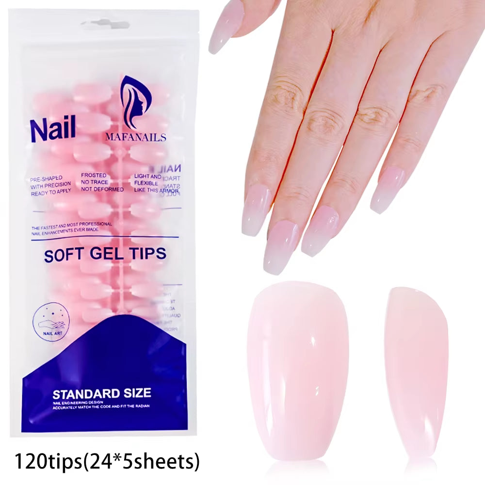 120Pcs Medium Long Square Acrylic French Fake Nails Full Cover Wearable French Press on Nails for Women Mixed Size False Nails